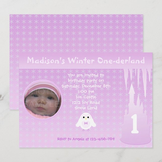 Anniversaire Fille hiver Onederland invitation (Devant / Derrière)
