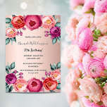 Anniversaire fleurie rose or rose aimant invitatio<br><div class="desc">Une carte magnétique d'invitation élégante pour une fête d'anniversaire de 50ème (ou tout âge). Avec des fleurs contemporaines couleur rose vif, violet et or rose, colorées d'eau, les fleurs comme décoration. Un arrière - plan chic rose en dégradé d'or. Le nom est écrit avec un script de style écrit main...</div>
