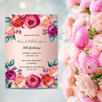 Anniversaire fleurie rose or rose aimant invitatio