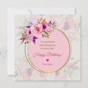 Anniversaire Floral Aquarelle Rose Élégant