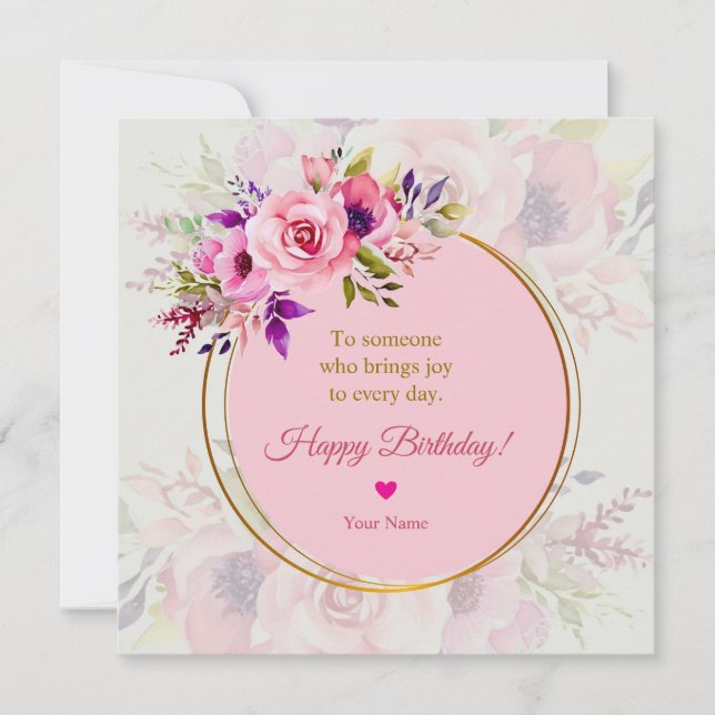 Anniversaire Floral Aquarelle Rose Élégant (Devant)
