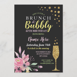 Anniversaire Floral Brunch & Bubbly Invitation ros