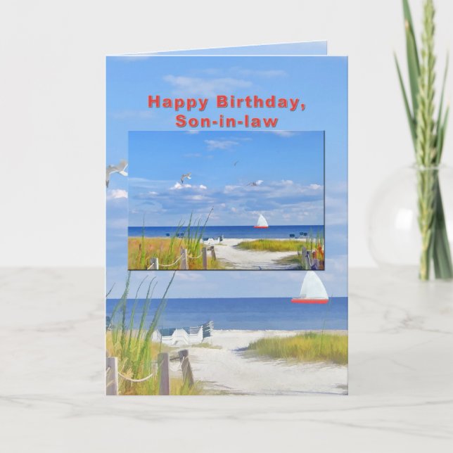 Anniversaire, gendre, carte de plage et vue mer (Devant)