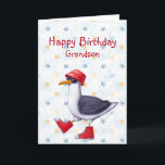 Anniversaire Grandson Amusant jolie carte d'oiseau<br><div class="desc">Joyeux anniversaire petit-fils ou personnaliser mignonne Seagull bottes rouges et casquette animal Humour drôle</div>