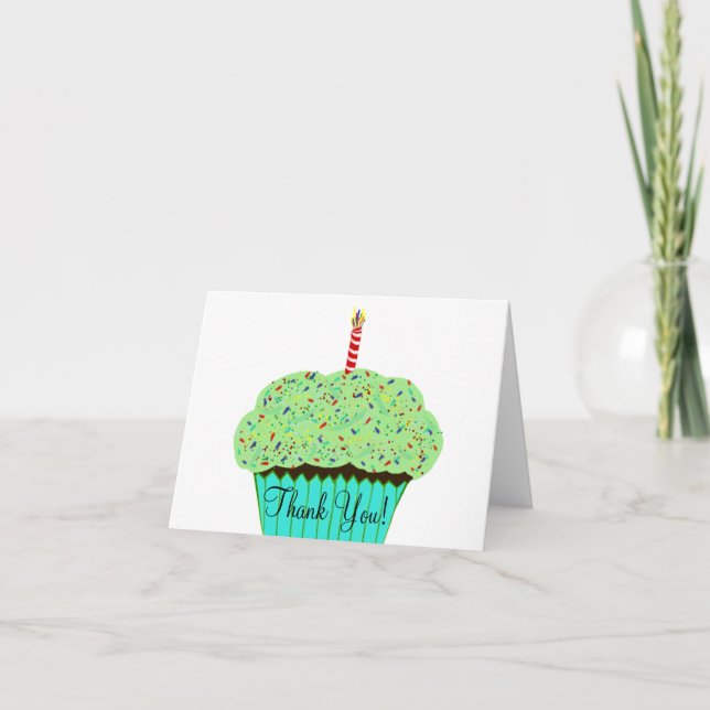Anniversaire Green Frosting Merci de cupcake (Devant)