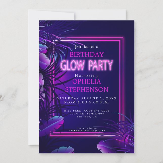 Anniversaire | Invitation d'anniversaire de néon t (Devant)