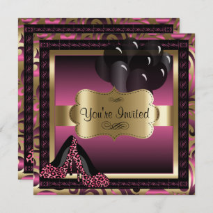 Anniversaire  Invitation Leopard rose High Heels
