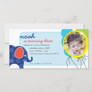 ANNIVERSAIRE INVITATION PHOTOCARD :: éléphant + ba
