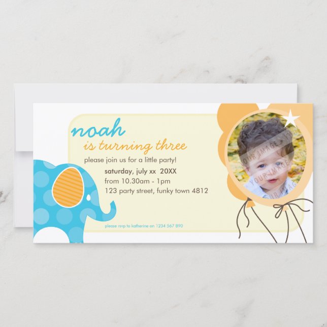 ANNIVERSAIRE INVITATION PHOTOCARD :: éléphant + ba (Devant)