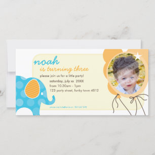 ANNIVERSAIRE INVITATION PHOTOCARD :: éléphant + ba