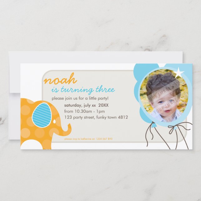 ANNIVERSAIRE INVITATION PHOTOCARD :: éléphant + ba (Devant)