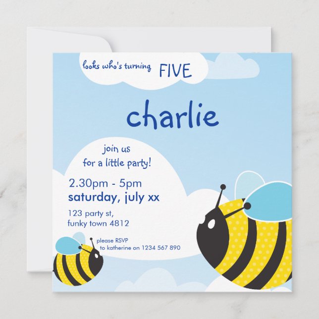 ANNIVERSAIRE INVITATIONS :: abeilles dans le ciel  (Devant)
