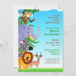 Anniversaire Jungle Animaux Flat Invitation