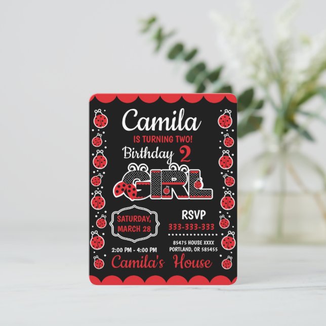 Anniversaire Ladybug design Invitati invitation (Debout devant)