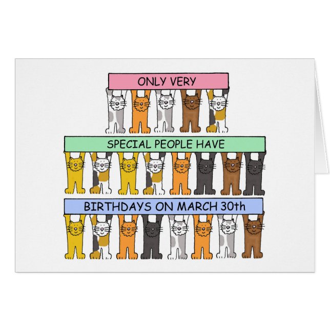 Anniversaire le 30 mars Chats de dessin animé mign (Devant horizontal)