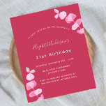 Anniversaire magenta eucalyptus invitation budgéta<br><div class="desc">Un arrière - plan magenta,  décoré de tiges d'eucalyptus,  sprigs. Personnalisez et ajoutez un nom,  un âge et des détails de la fête.</div>