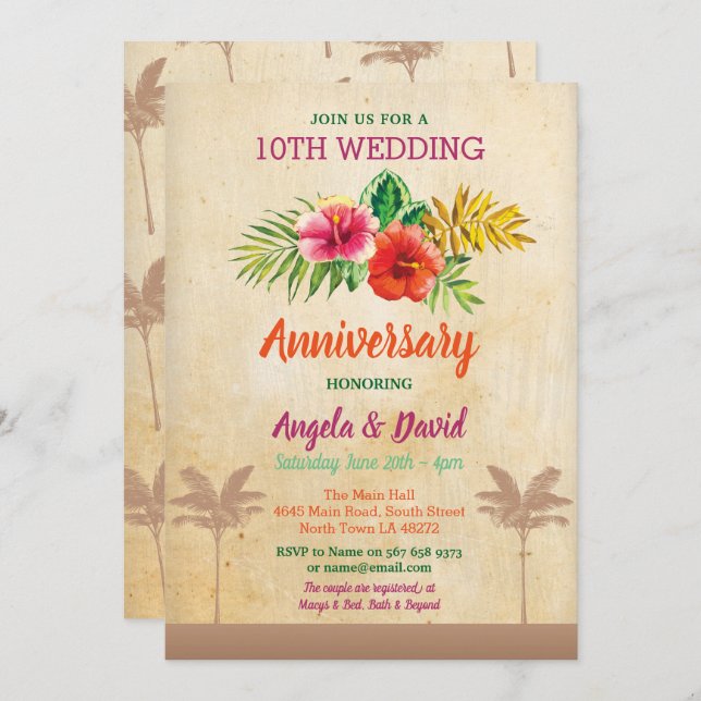 Anniversaire Mariage Aloha Invitation Vintage trop (Devant / Derrière)