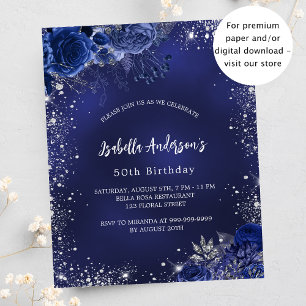 Anniversaire marine bleu floral argent budget invi