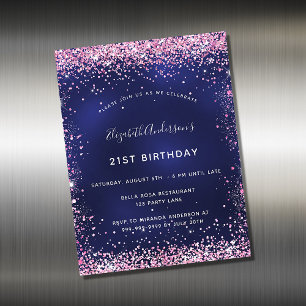 Anniversaire marine bleu rose invitation aimant