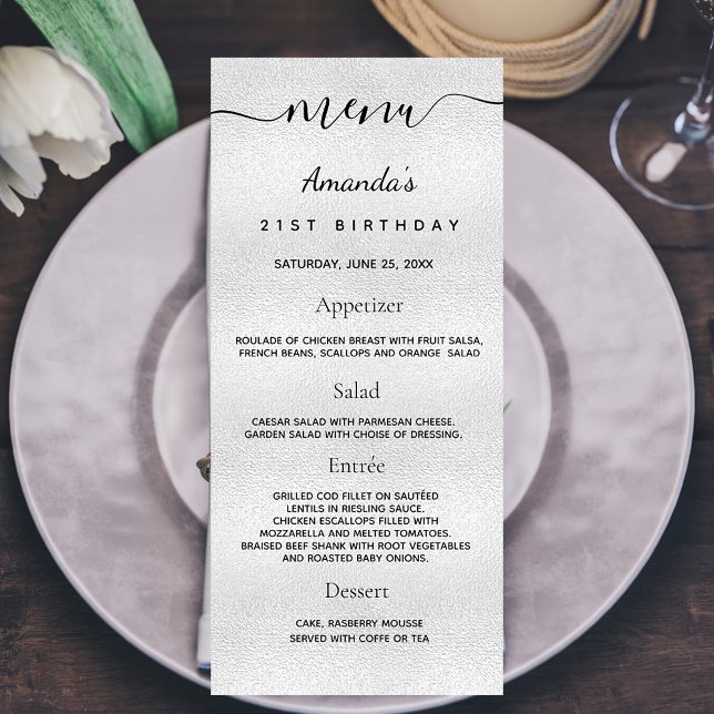 Anniversaire Menu argent métal nom monogramme (Créateur téléchargé)