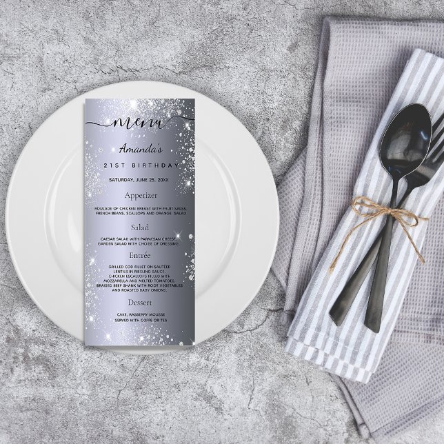 Anniversaire Menu argent métal nom monogramme (Créateur téléchargé)