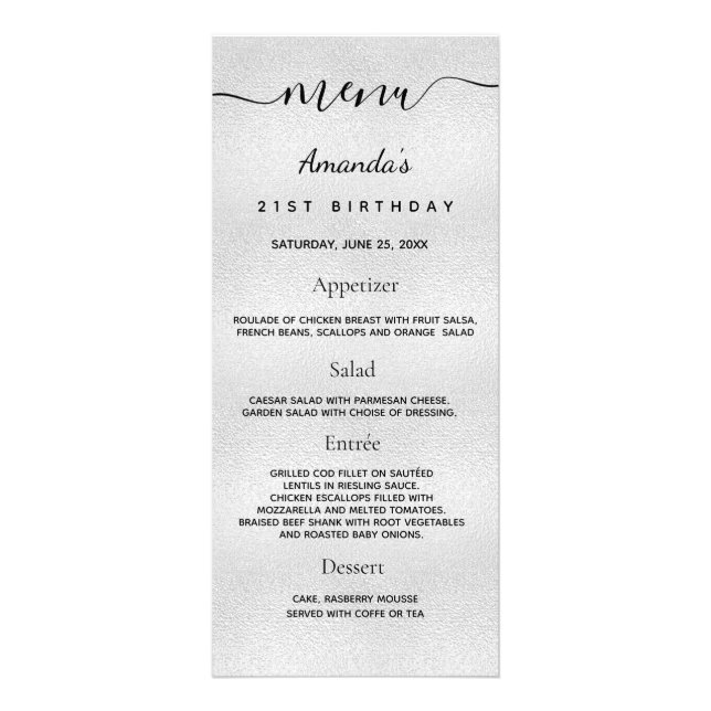 Anniversaire Menu argent photo amusant faits (Devant)