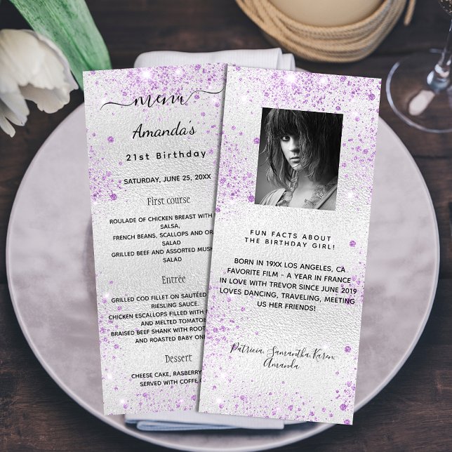 Anniversaire Menu argent violet photo amusement fa (Créateur téléchargé)