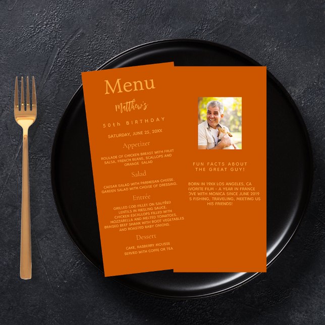Anniversaire Menu orange photo amusant faits (Créateur téléchargé)