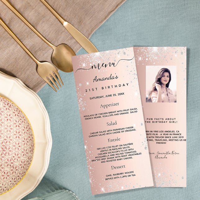 Anniversaire Menu rose or parties scintillant phot (Créateur téléchargé)