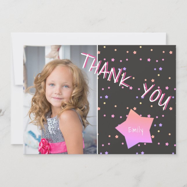 Anniversaire Merci Carte photo avec Stars Girl (Devant)