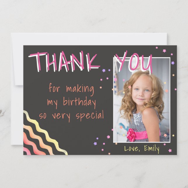 Anniversaire Merci Carte photo Stars Girl (Devant)