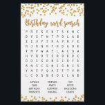 Anniversaire Mot de recherche jeu Anniversaire fêt<br><div class="desc">Achetez ce jeu et profitez de la carte de recherche Word de haute qualité pour votre événement! Conception de confettis en or</div>