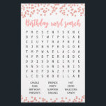 Anniversaire Mot de recherche jeu Anniversaire fêt<br><div class="desc">Achetez ce jeu et profitez de la carte de recherche Word de haute qualité pour votre événement! Conception de confetti rose Gold</div>