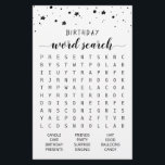 Anniversaire Mot de recherche jeu Anniversaire fêt<br><div class="desc">Achetez ce jeu monochrome et profitez de la carte de recherche Word de haute qualité pour votre événement! Design noir et blanc</div>