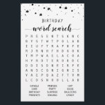 Anniversaire Mot de recherche jeu Anniversaire fêt<br><div class="desc">Achetez ce jeu monochrome et profitez de la carte de recherche Word de haute qualité pour votre événement! Design noir et blanc</div>