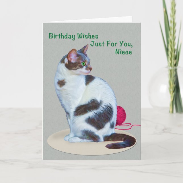 Anniversaire, nièce, carte aux yeux verts de chat (Devant)