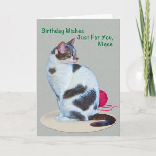 Anniversaire, nièce, carte aux yeux verts de chat