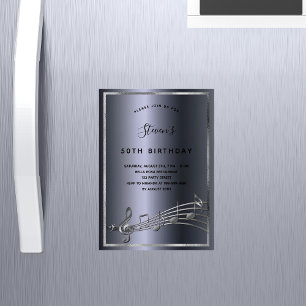 Anniversaire noir argent notes musique invitation