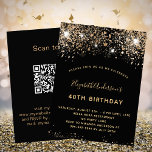 Anniversaire Noir Code QR Budget RSVP Invitation<br><div class="desc">Une invitation moderne, élégante et glamour pour une fête d'anniversaire de 40ème (ou tout âge). Un arrière - plan noir décoré de fausse parties scintillant et brillant. Le nom est écrit avec un script de style à la main de couleur dorée moderne. Personnalisez et ajoutez les détails de votre fête....</div>