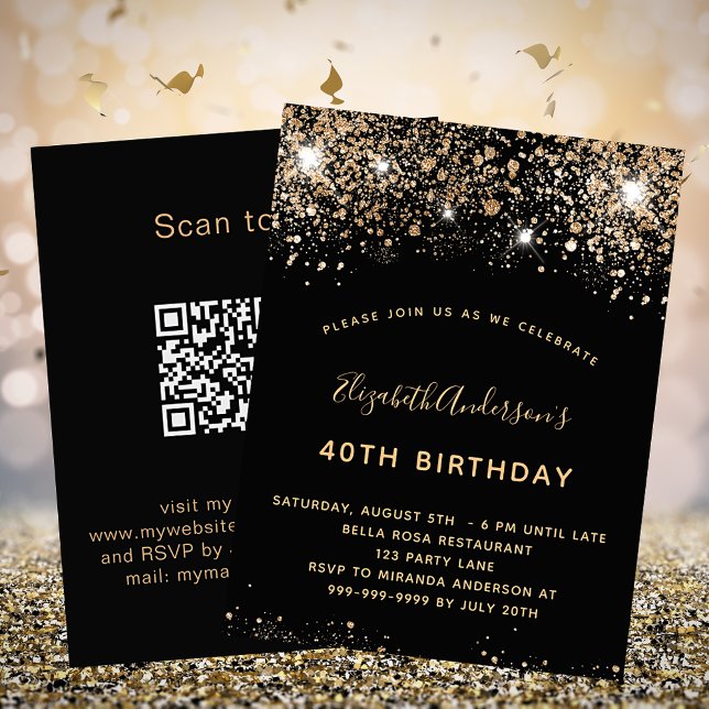 Anniversaire Noir Code QR Budget RSVP Invitation (Créateur téléchargé)
