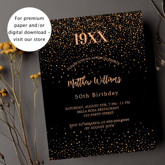 Anniversaire noir confetti invitation budget (Créateur téléchargé)