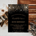 Anniversaire noir or parties scintillant poussière<br><div class="desc">Une invitation à aimer moderne, élégante et glamour pour une fête d'anniversaire de 40ème (ou tout âge). Un arrière - plan noir décoré de fausse parties scintillant et brillant. Le nom est écrit avec un script de style à la main de couleur dorée moderne. Personnalisez et ajoutez les détails de...</div>