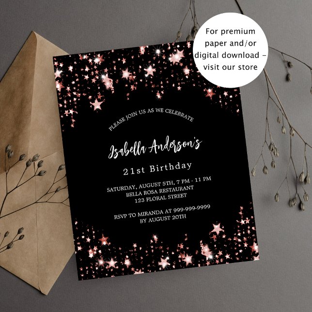 Anniversaire noir rose or étoiles invitation (Créateur téléchargé)