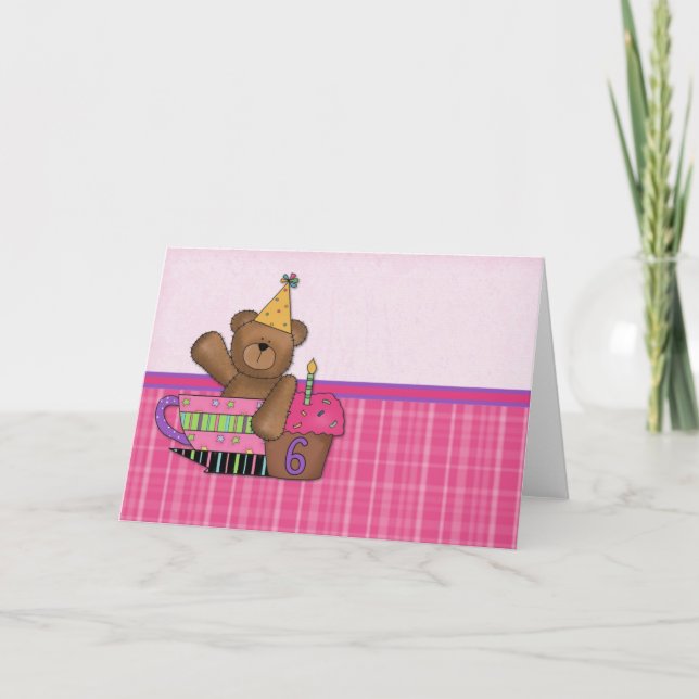Anniversaire Ours Carte personnalisable âge 6 (Devant)