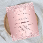 Anniversaire parties scintillant rose poussiéreux<br><div class="desc">Une invitation moderne, élégante et glamour pour une fête d'anniversaire de 50e femme (ou de n'importe quel âge). Un rose poussiéreux, un faux arrière - plan rose à l'apparence métallique avec fausse goutte de parties scintillant, la peinture goutte à goutte. Le nom est écrit avec un rose moderne de couleur...</div>