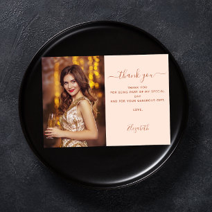 Anniversaire pêche rose or photo carte de remercie