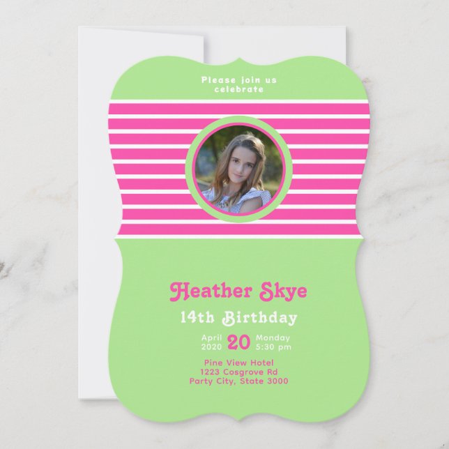 Anniversaire Pink ⎮ Blanc Vert Invitation (Devant)