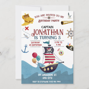 Anniversaire Pirate Ahoy Boy Party Invitation