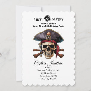 Anniversaire Pirate Jolly roger 50e Invitation