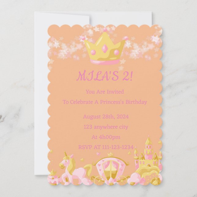 ANNIVERSAIRE PRINCESS INVITATION PEACH COULEUR (Devant)